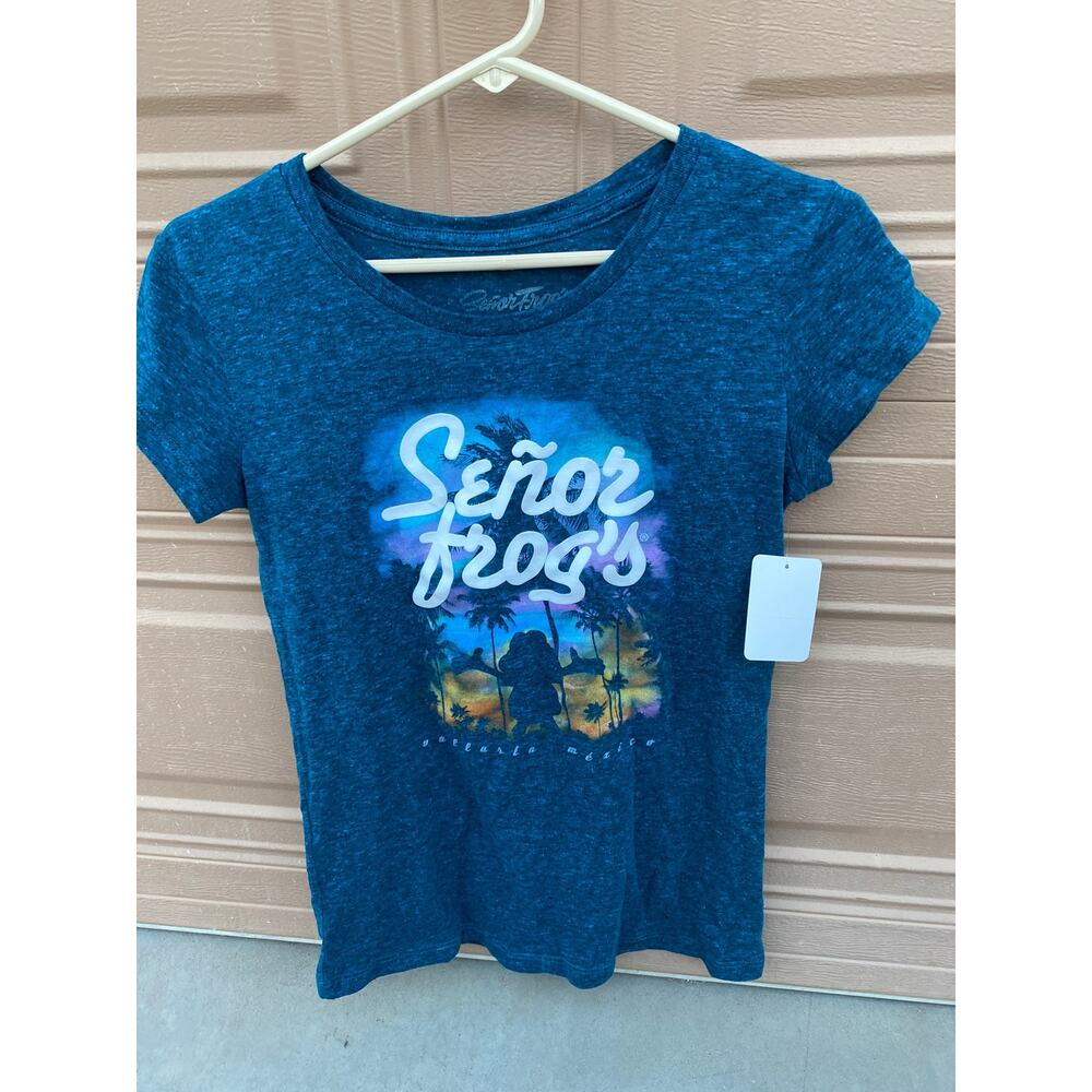 Senor Frogs Vallarta Mexico Teal Marbled T Shirt Large Reptile Vacation Beach